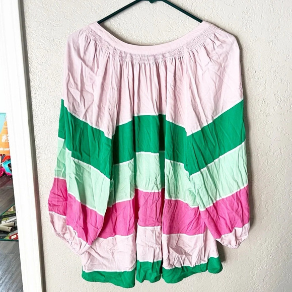 Crown & Ivy Top Women's 2X Striped Color Block Split V Neck Preppy Southern - Picture 2 of 7